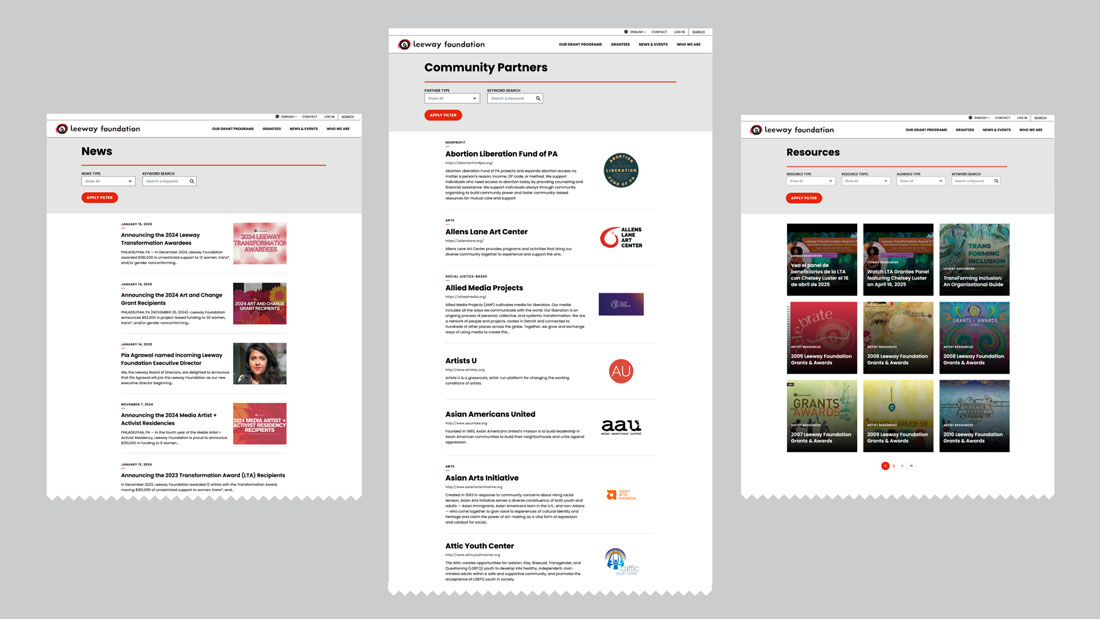 3 compiled mockups from the website's desktop experience