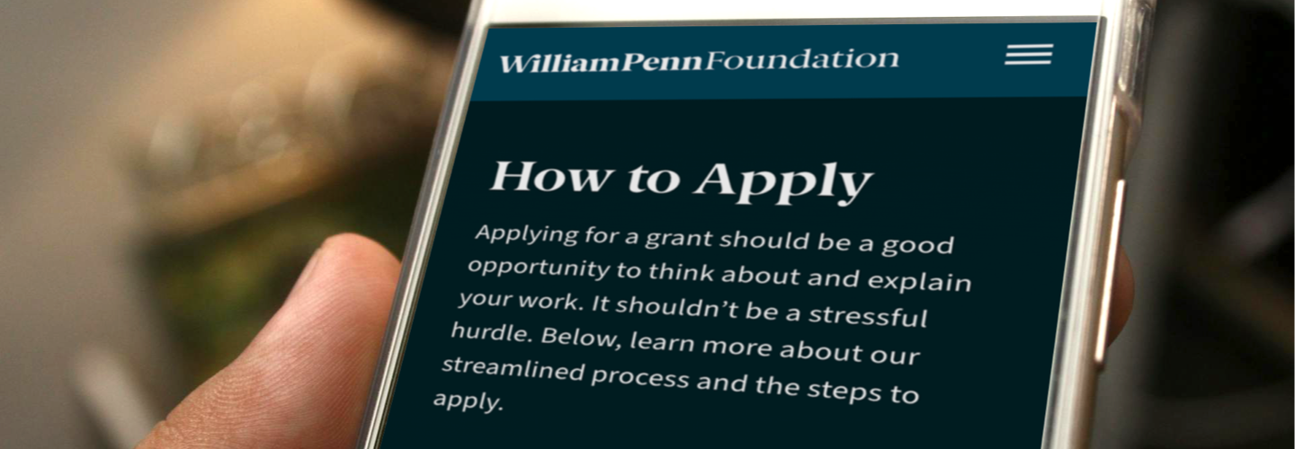 A mobile device showing the "how to apply" page on the new foundation site. 